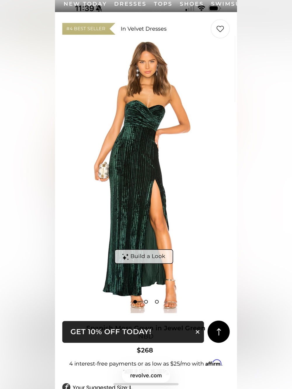 NBD Green Velvet Strapless Sweetheart Dress